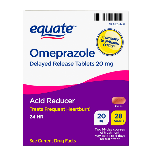 Equate Omeprazole Delayed Release Tablets 20 mg, Acid Reducer, 28 Count