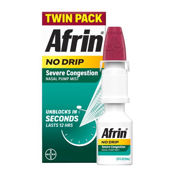 Afrin No Drip Severe Congestion Pump Mist Nasal Spray, 2-15 mL Bottles