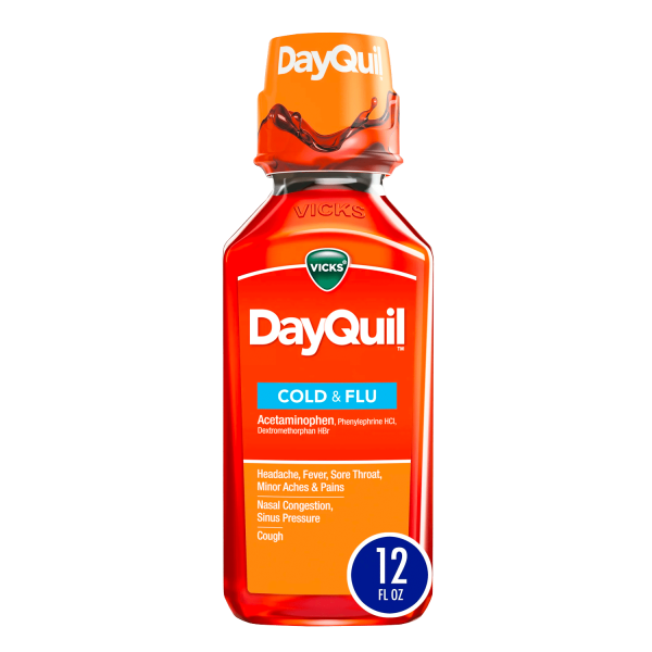 Vicks DayQuil Daytime Cold, Cough and Flu Liquid Medicine, 12 fl oz