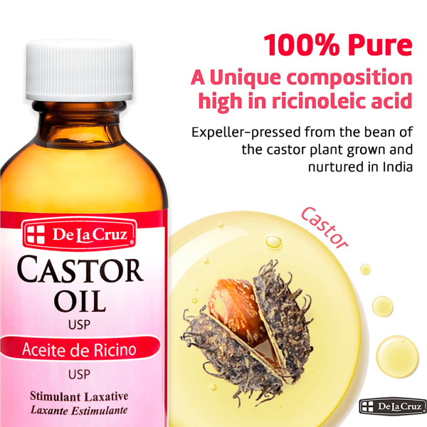 De La Cruz Pure Castor Oil for Eyelashes and Eyebrows, Hair & Skin, 2 fl Oz - Görsel 2