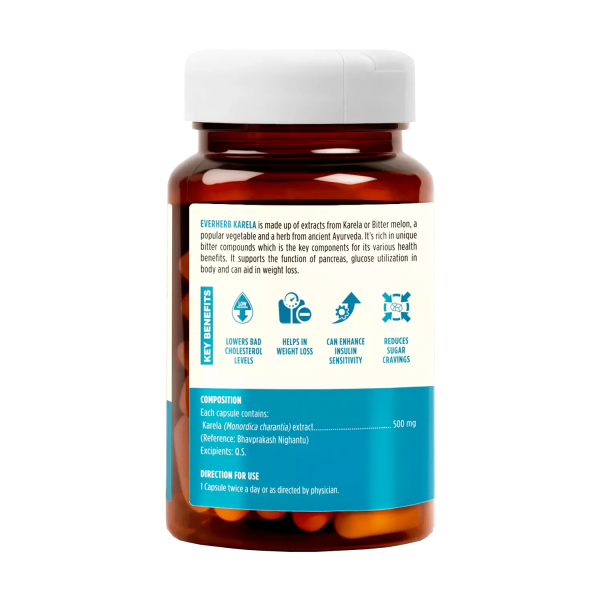 Everherb (By Pharmeasy) Karela - Blood Sugar Control - Lowers Bad Cholestrol - Bottle Of 60 - Görsel 2