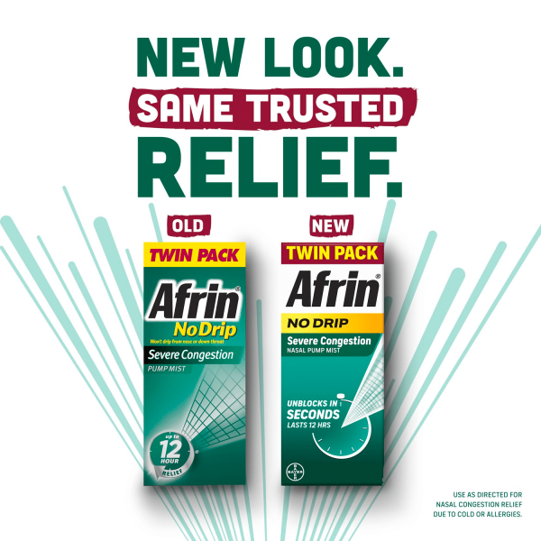 Afrin No Drip Severe Congestion Pump Mist Nasal Spray, 2-15 mL Bottles - Görsel 2