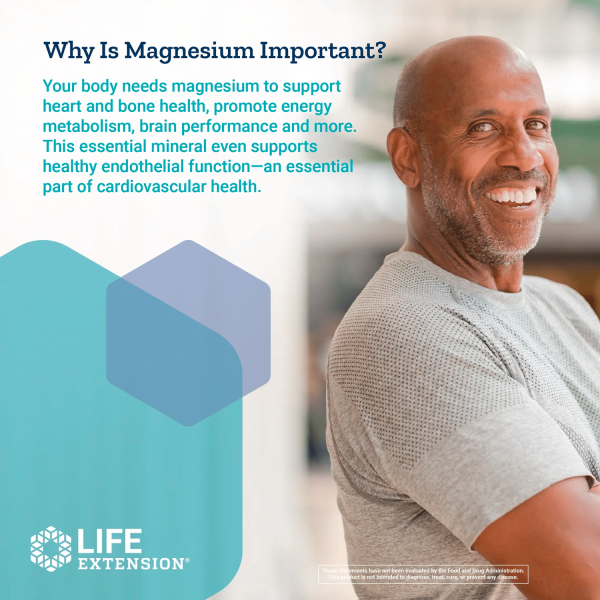 Life Extension Magnesium Caps, 500 mg - Essential Mineral Blend for Cardiovascular & Whole-Body Health - Gluten-Free, Non-GMO, Vegetarian - 100 Vegetarian Capsules - Görsel 3