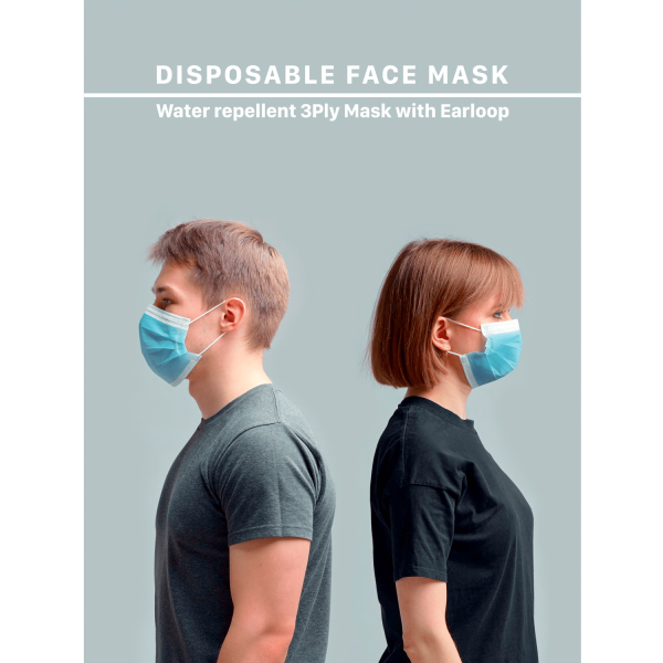Ma Croix 3 Ply Disposable Face Masks for Summer, Blue Mask with Earloop in Box - Görsel 3