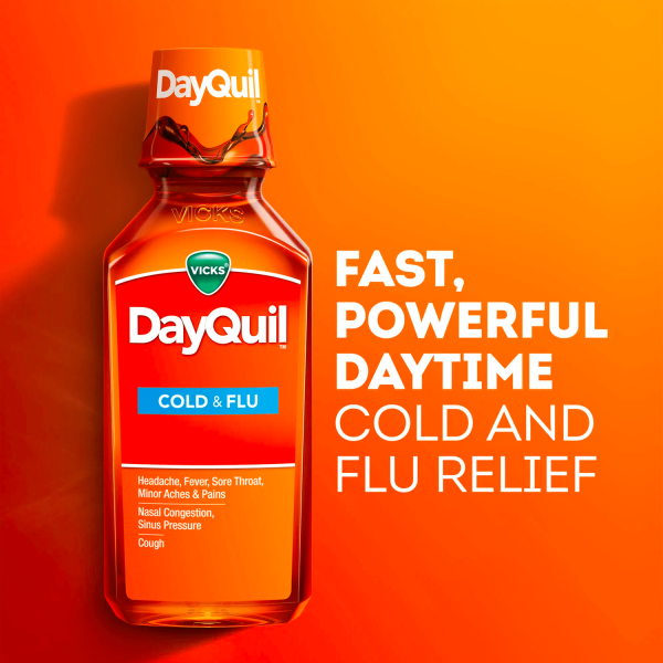Vicks DayQuil Daytime Cold, Cough and Flu Liquid Medicine, 12 fl oz - Görsel 3