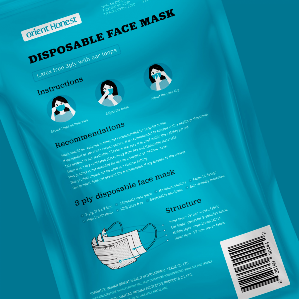 10 ct. Pack, Disposable 3-Ply Face Masks - Görsel 3