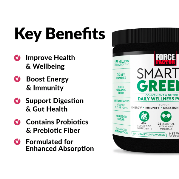 Force Factor Smarter Greens Daily Wellness Greens Powder, Superfood Greens Supplement, 30 Servings - Görsel 4
